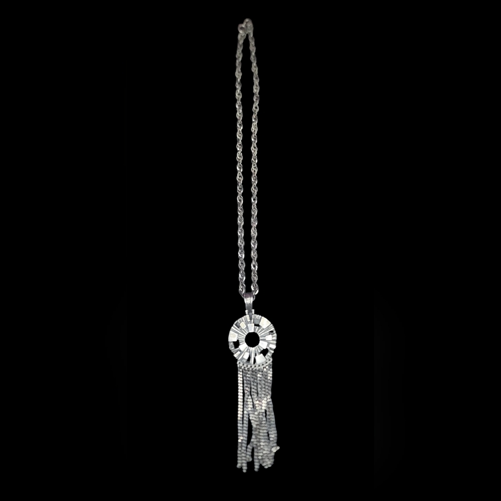 Vintage Sarah Coventry Pewter Architectural Pop Art Dangling Tassel Necklace